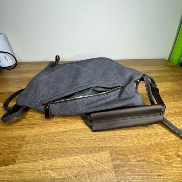 Coofit Canvas Preppy Unisex Retro Messanger Bag Grey Outer Pocket - Picture 11 of 11